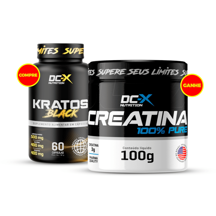 Kit: Compre 1 kratos Black e ganhe 1 creatina 100% pura 100g - Dcx