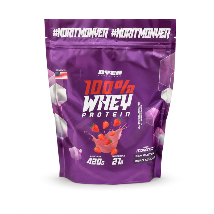 100% Whey Protein Nyer Nutrition 420g Refil | 21g de Proteína, Zero Açúcar e Sem Glúten — Morango