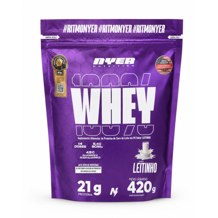 100% Whey Protein Nyer Nutrition 420g Refil | 21g de Proteína, Zero Açúcar e Sem Glúten