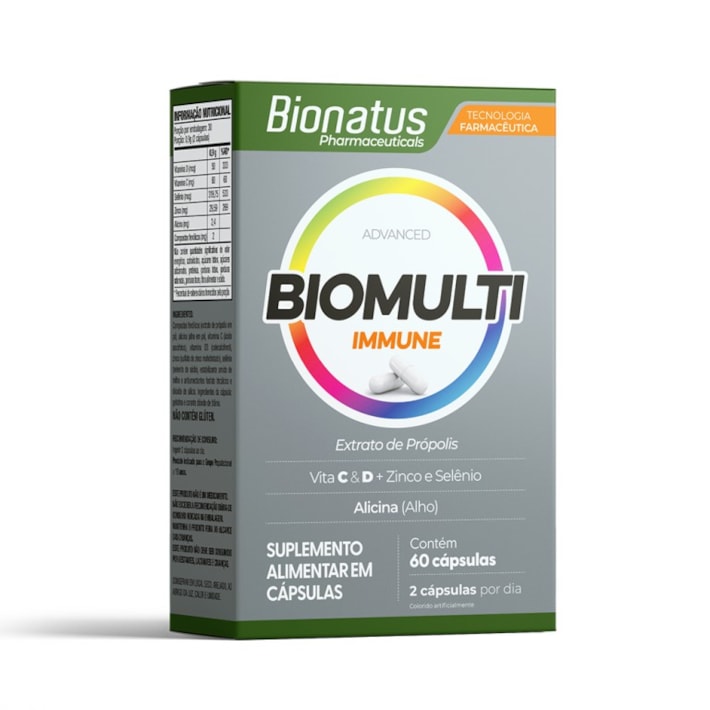 Biomulti Immune Bionatus 60 Cápsulas | Própolis, Alho, Vitaminas C e D3, Zinco e Selênio