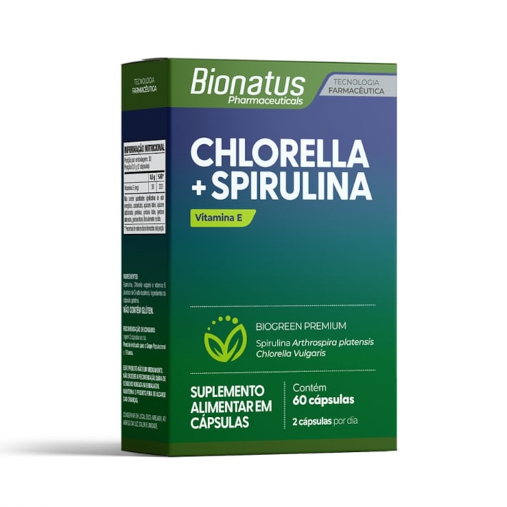 Chlorella + Spirulina Bionatus 60 Cápsulas – Microalgas + Vitamina E