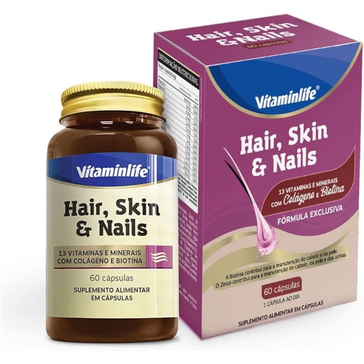HAIR SKIN E NAILS (COLAGENO + BIOTINA) 60 CAPS - VITAMINLIFE