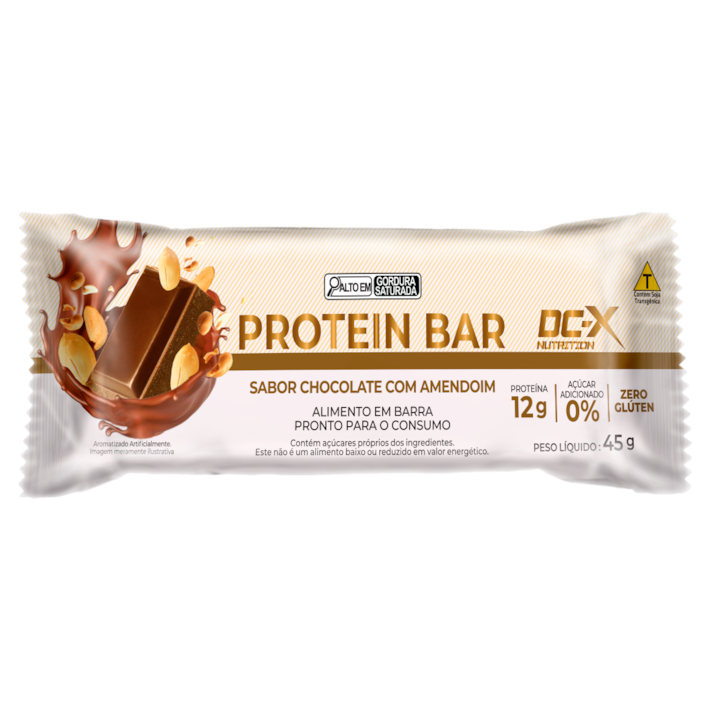 Protein Bar DCX 45g | Barra Proteica com 12g de Proteína, Zero Glúten e Lanche Fitness Prático — Chocolate Com Amendoim