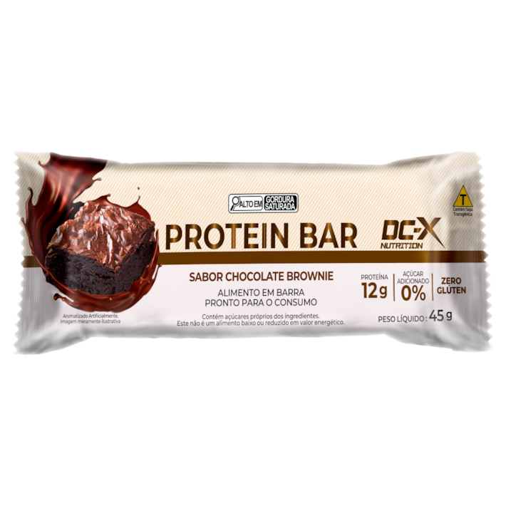 Protein Bar DCX 45g | Barra Proteica com 12g de Proteína, Zero Glúten e Lanche Fitness Prático — Chocolate Brownie