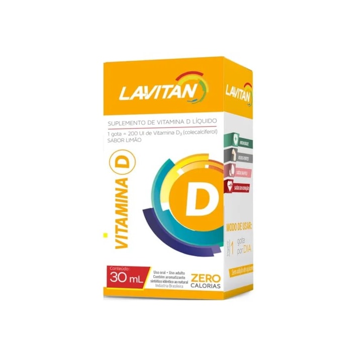 Vit-D Sol Lavitan 30ml – Vitamina D3 Infantil em Solução Oral Sabor Limão