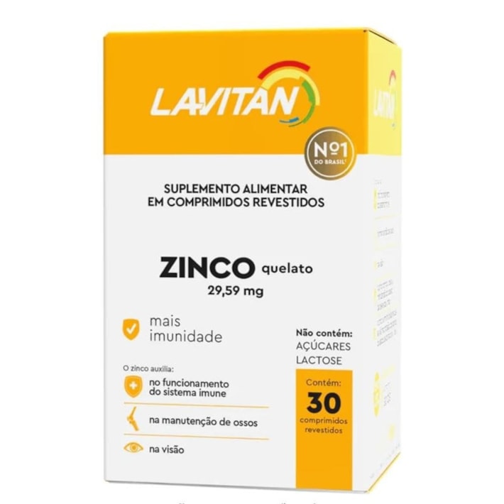 Zinco Quelato Lavitan 29,59mg 30 Comprimidos | Zinco Bisglicinato + Imunidade